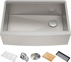 KWF210-33 Kraus Kore Workstation 33-Inch 16 Gauge Stainless Steel Single Bowl Farmhouse Kitchen Sink With Accessories Pack Of 5 ,