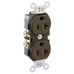 CR20 Leviton 20 Amp 125 Volt Nema 5-20R 2P 3W Narrow Body Duplex Receptacle Straight Blade Commercial Grade Self Grounding Side Wired Steel Strap-Brown ,L5800,5800,81542
