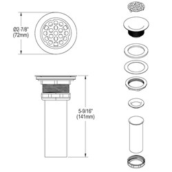 Lk-8 2&quot; Drain Fitting Type 304 Stainless Steel Body, Grid Strainer And Tailpiece ,ELKLE8,LK8,LK