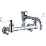 Elkay Service/Utility 8" Centerset Wall Mount Faucet w/7" Vented Spt 4" Wristblade Handles 1/2" Offset Inlets+Stop ,