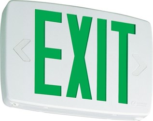 LQM S W 3 G 120/277 EL N M6 WHITE THERMOPLASTIC LED EXIT SINGLE STENCIL FACE WITH EXTRA FACE PLATE GREEN LETTERS WITH NICAD BATTERY BACKUP DAMP LOCATION ,LQM S W 3 G 120/277 EL N M6,LDCLQMSW3G120277ELNM6