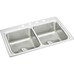 Elkay Lustertone Classic Stainless Steel 33" x 22" x 8-1/8", 4-Hole Equal Double Bowl Drop-in Sink with Perfect Drain GOURMET, Perfect Drain, 3322, 33x22, 33 x 22, Lustertone