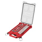 48-22-9481 3/8 in Drive 28Pc Ratchet &amp; Socket Set With Packout Low-Profile Compact Organizer-Sae ,