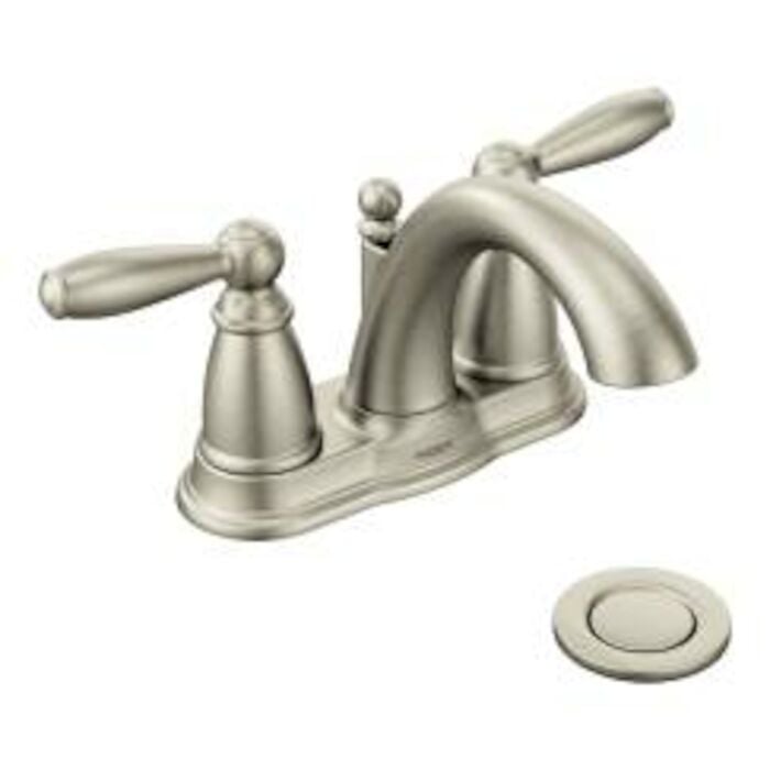 6610BN Brantford 4 In Centerset 2-Handle Low-Arc Bathroom Faucet In Brushed Nickel With Metal Drain sembly Two-handle bathroom faucet