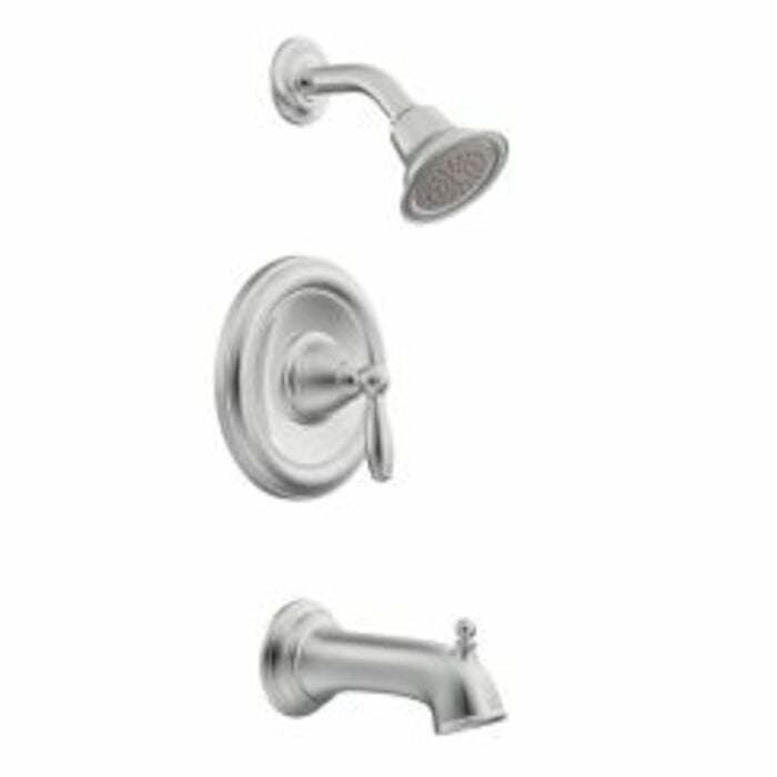 T2153 Brantford Single-Handle 1-Spray Posi-Temp Tub And Shower Faucet Trim Kit In Chrome Valve Not Included MOEN, Brantford, Posi-Temp, Tub, Shower Trim, Chrome Finish, Cast-metal construction, Bathroom hardware, Bathroom faucets