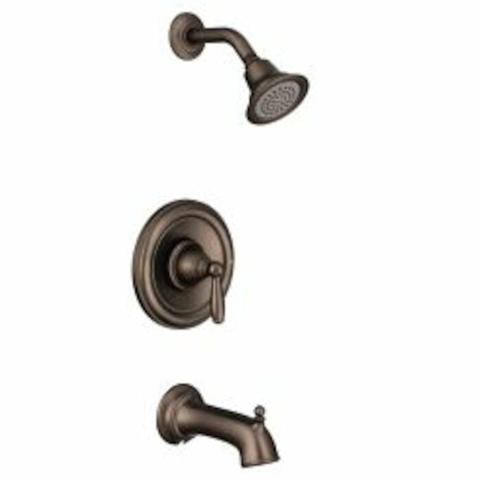 T2153ORB Brantford Single-Handle 1-Spray Posi-Temp Tub And Shower Faucet Trim Kit In Oil Rubbed Bronze Valve Not Included MOEN, Brantford Posi-Temp, Trim, Kit, Bronze, High arc spout, temperature control, Tub, Shower valve, Pipe fitting, Faucets, Plumbing fittings