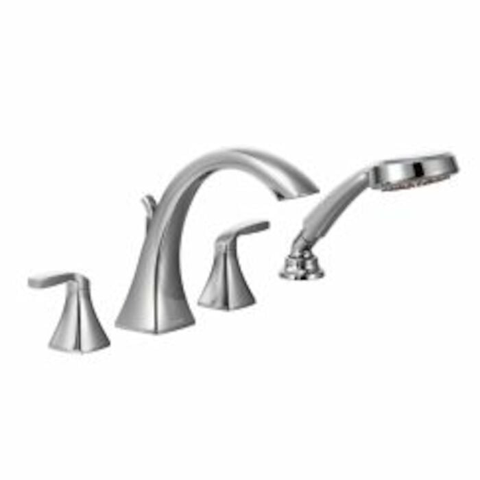 T694 Voss 2-Handle High-Arc Roman Tub Faucet Trim Kit With Hand Shower In Chrome Valve Not Included Moen, Voss Roman Tub Trim Kit with Handshower in Chrome, T694