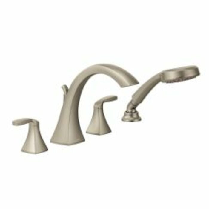 T694BN Voss 2-Handle High-Arc Roman Tub Faucet Trim Kit With Hand Shower In Brushed Nickel Valve Not Included Roman Tub with Integral Diver