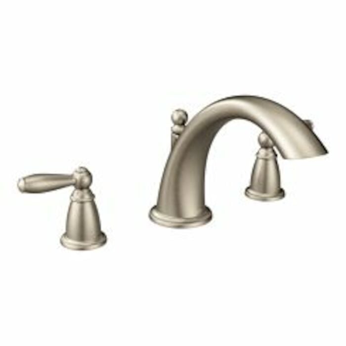 T933BN Brantford 2-Handle Deck-Mount Roman Tub Faucet Trim Kit In Brushed Nickel Valve Not Included Jeffrey Court, Brantford, Two Handle, High Arc, Roman Tub, Faucet Trim, Brushed Nickel Finish, Bathroom Faucets, Bathroom Fixtures, Bathroom Plumbing