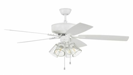 P104W5-52WWOK 52 in Ceiling Fan w/Blades, 4 Clear Glass LED Lights White ,647881220181