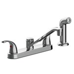 P4L-240C Two Handle Kitchen Faucet with Side Spray Four Hole Mount Quick Mount Installation Ceramic Cartridges 1.5 GPM Chrome ,