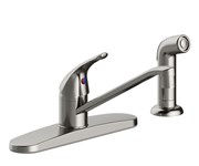 P4L-145SS Single Handle Kitchen Faucet With Side Spray, Four Hole Mount, Copper Inlet Supply, Washerless, 1.5 Gpm, Stainless Steel ,082647223677