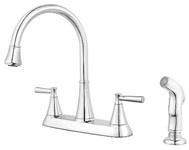 F-036-4CRC Pfist Cantara ADA Pol Chrome LF 8 in Centerset 3 or 4 Hole 2 Handle Kitchen Faucet With Matching Side Spray ,F0364CRC