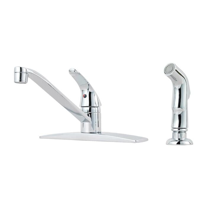 Pfirst Series 1-Handle Kitchen Faucet with Side Spray in Polished Chrome 4 HOLE