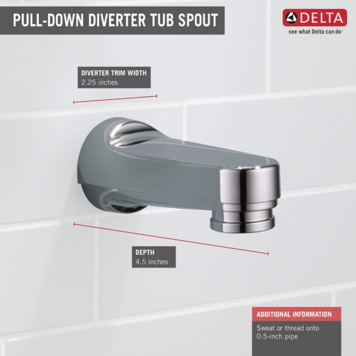 Delta Faucet Delta Other Tub Spout Pull Down Diverter   RP17453 ShoweringSpecs Infographic WEB 