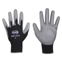 640-1013 SAS PawZ Black Nylon Knit Shell Gloves Polyurethane Palm Coating Lrg BULK 12 Pair Per Bag Priced  Per Pair ,