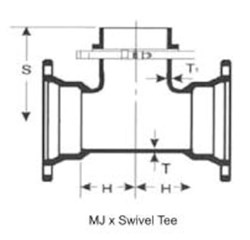 Tee 10 X 10 X 6 C153 DI MJ X MJ X Swivel Tee Mechanical Joint ,DMH106,DST10P