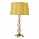 RTL-7528 Trans Globe Antique Gold Elegant Gold Shantung Threaded Drum Shade With Clear Crystal Spheres In  A Graduated Stack. Empire Style Table Base Is Beveled And Raised. Rich Design. Lamp