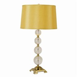 RTL-7528 Trans Globe Antique Gold Elegant Gold Shantung Threaded Drum Shade With Clear Crystal Spheres In A Graduated Stack. Empire Style Table Base Is Beveled & Raised. Rich Design. ,