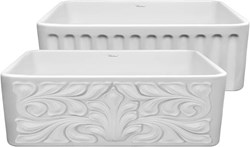 WHFLGO3018-WHITE Whitehaus Farmhaus Fireclay Reversible Sink With A Gothichaus Swirl Design Front Apron On One Side And A Fluted Front Apron On The Opposite Side. ,