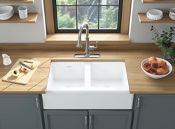 Delancey&#174; 33 x 22-Inch Cast Iron 4-Hole Undermount Double-Bowl Apron Front Kitchen Sink ,