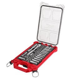 48-22-9482 3/8 in Drive 32Pc Ratchet &amp; Socket Set With Packout Low-Profile Compact Organizer-Metric ,