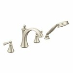 Brushed nickel two-handle roman tub faucet includes hand shower ,