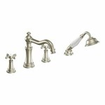 Brushed nickel two-handle roman tub faucet includes hand shower ,
