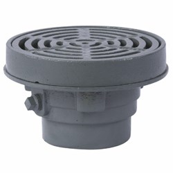 Floor Drain, 2 IN Pipe, No Hub, Anchor Flange, Weepholes, 8 IN Round Ductile Iron Grate, Epoxy Coated Cast Iron ,FD322,FD322